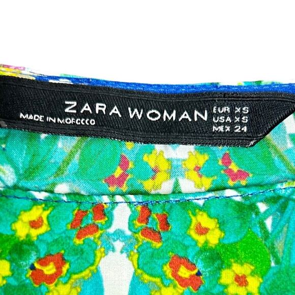 Zara Floral Dress Womens Size XS Shift Vivid Blue Multicolor Silky Colorful - Picture 5 of 8